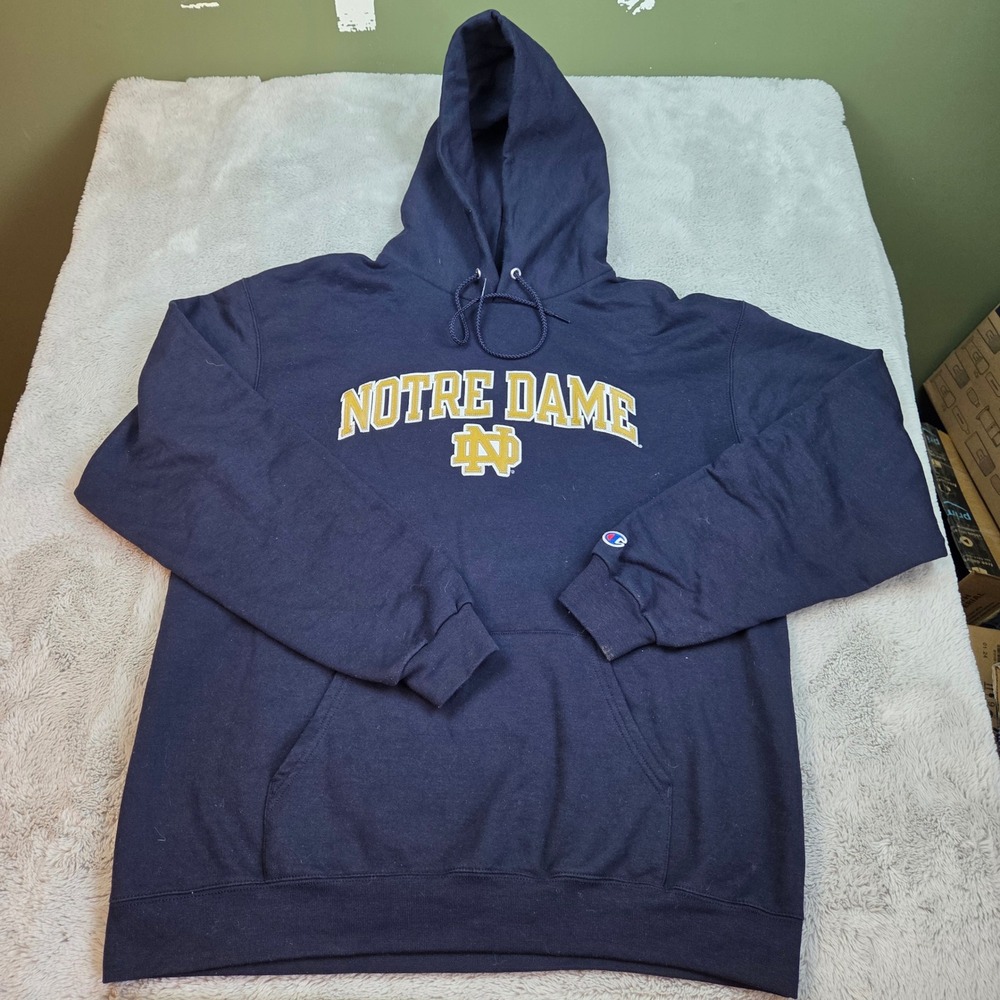 Champion Hoodie Mens L Notre Dame Fighting Irish Collegiate Pullover Navy Blue